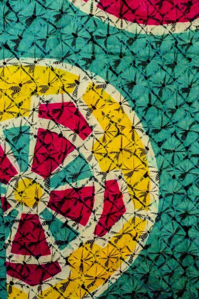 Photo4: O1205C Antique Japanese kimono Vivid Teal HAORI short jacket for women / Silk. Wheel, The thread is partially loose. (Grade D) (4)