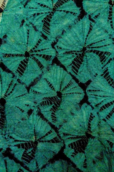 Photo6: O1205C Antique Japanese kimono Vivid Teal HAORI short jacket for women / Silk. Wheel, The thread is partially loose. (Grade D) (6)