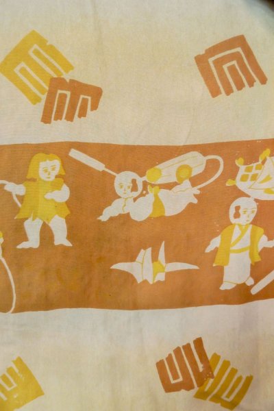 Photo13: O1205C Antique Japanese kimono Vivid Teal HAORI short jacket for women / Silk. Wheel, The thread is partially loose. (Grade D) (13)