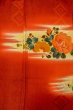 Photo4: O1205D Antique Japanese kimono Vivid Red HAORI short jacket for women / Silk. Chrysanthemum, Aging deterioration. The thread is partially loose. (Grade D) (4)