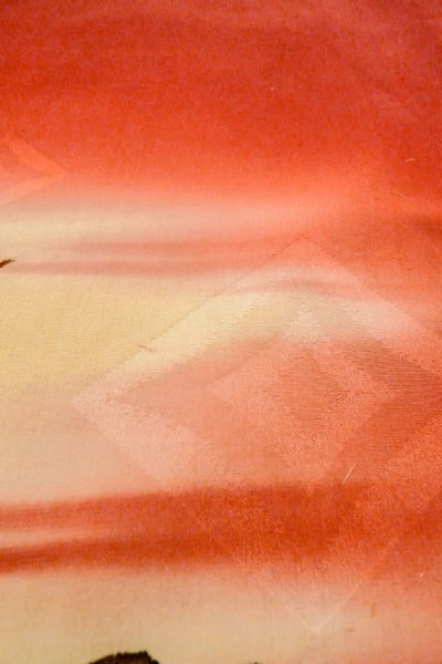 Photo15: O1205D Antique Japanese kimono Vivid Red HAORI short jacket for women / Silk. Chrysanthemum, Aging deterioration. The thread is partially loose. (Grade D) (15)