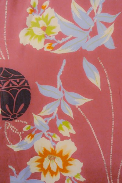 Photo4: O1205E Antique Japanese kimono Vivid Pink HAORI short jacket for women / Silk. Crematis, Japanese ball patterns. (Grade D) (4)