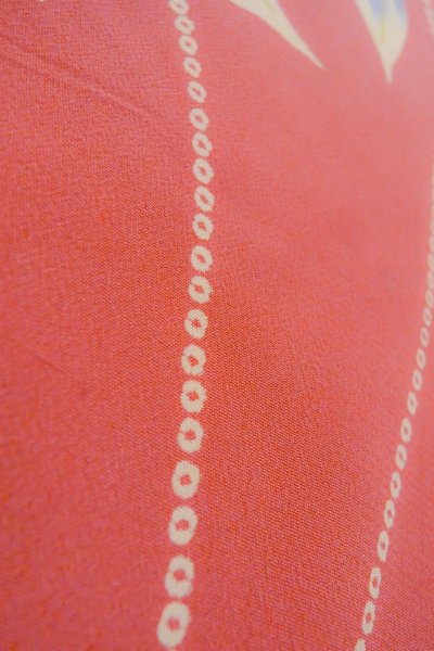 Photo8: O1205E Antique Japanese kimono Vivid Pink HAORI short jacket for women / Silk. Crematis, Japanese ball patterns. (Grade D) (8)