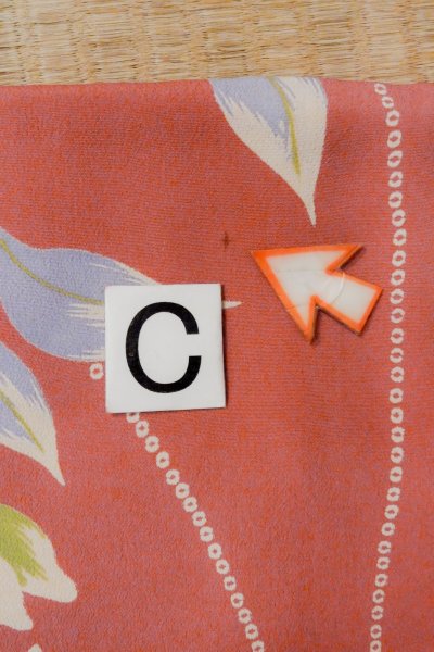 Photo17: O1205E Antique Japanese kimono Vivid Pink HAORI short jacket for women / Silk. Crematis, Japanese ball patterns. (Grade D) (17)