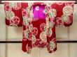 Photo1: O1205F Antique Japanese kimono Red HAORI short jacket for women / Silk. Peony (Grade C) (1)