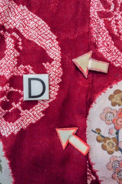 Photo19: O1205F Antique Japanese kimono Red HAORI short jacket for women / Silk. Peony (Grade C) (19)