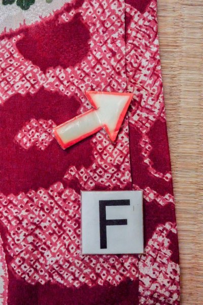 Photo21: O1205F Antique Japanese kimono Red HAORI short jacket for women / Silk. Peony (Grade C) (21)