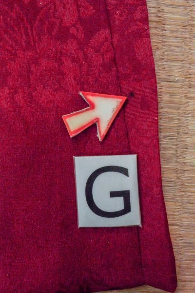 Photo22: O1205F Antique Japanese kimono Red HAORI short jacket for women / Silk. Peony (Grade C) (22)