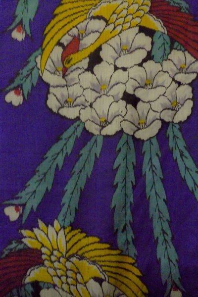 Photo4: O1205G Antique Japanese kimono Vivid Purple HAORI short jacket for women / Silk. Flower (Grade B) (4)