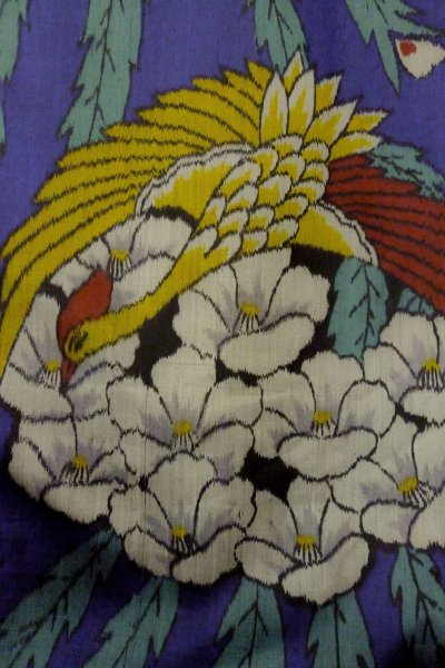 Photo5: O1205G Antique Japanese kimono Vivid Purple HAORI short jacket for women / Silk. Flower (Grade B) (5)