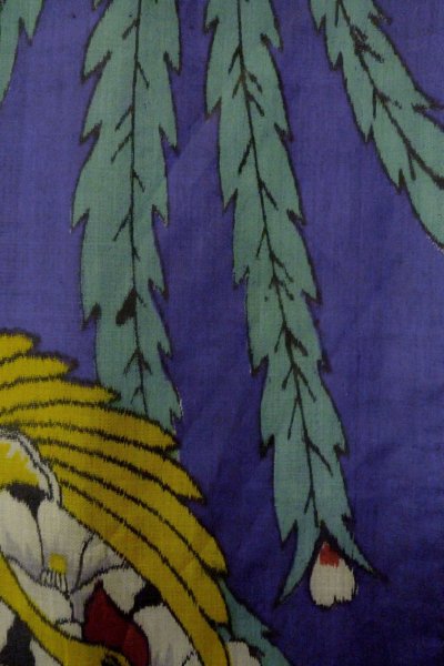 Photo7: O1205G Antique Japanese kimono Vivid Purple HAORI short jacket for women / Silk. Flower (Grade B) (7)