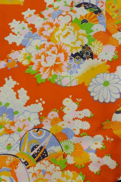 Photo14: O1205G Antique Japanese kimono Vivid Purple HAORI short jacket for women / Silk. Flower (Grade B) (14)