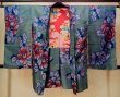 Photo1: Mint O1205H Antique Japanese kimono Dark Teal HAORI short jacket for women / Silk. Peony, Iridescent color (Grade A) (1)