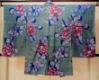 Photo2: Mint O1205H Antique Japanese kimono Dark Teal HAORI short jacket for women / Silk. Peony, Iridescent color (Grade A) (2)