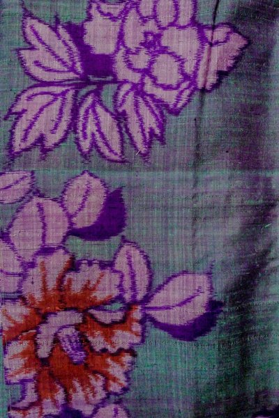 Photo3: Mint O1205H Antique Japanese kimono Dark Teal HAORI short jacket for women / Silk. Peony, Iridescent color (Grade A) (3)