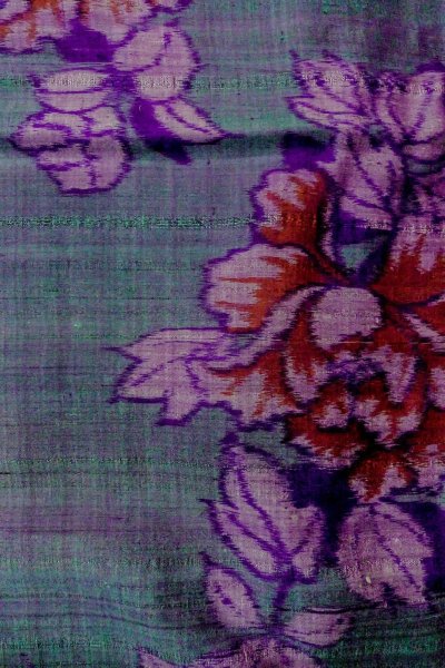 Photo4: Mint O1205H Antique Japanese kimono Dark Teal HAORI short jacket for women / Silk. Peony, Iridescent color (Grade A) (4)