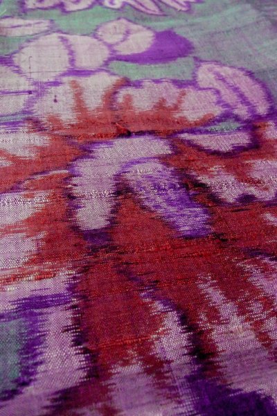 Photo8: Mint O1205H Antique Japanese kimono Dark Teal HAORI short jacket for women / Silk. Peony, Iridescent color (Grade A) (8)