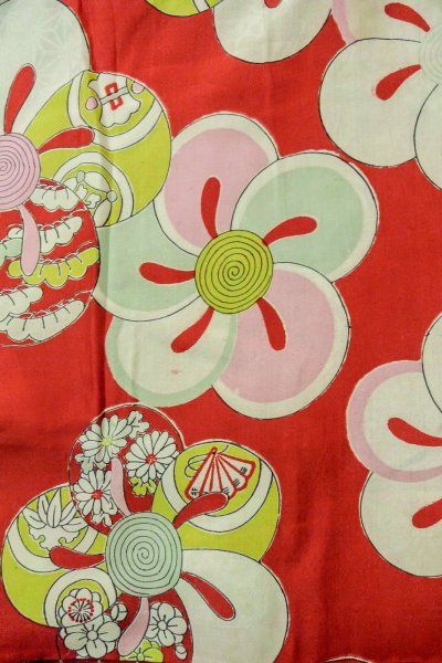 Photo5: O1205J Antique Japanese kimono Dark Red HAORI short jacket for women / Silk. Flower (Grade C) (5)
