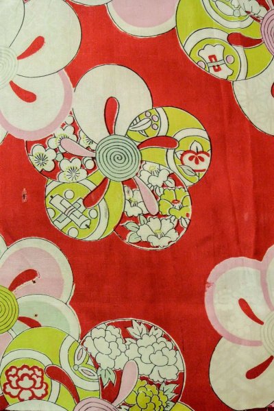 Photo6: O1205J Antique Japanese kimono Dark Red HAORI short jacket for women / Silk. Flower (Grade C) (6)