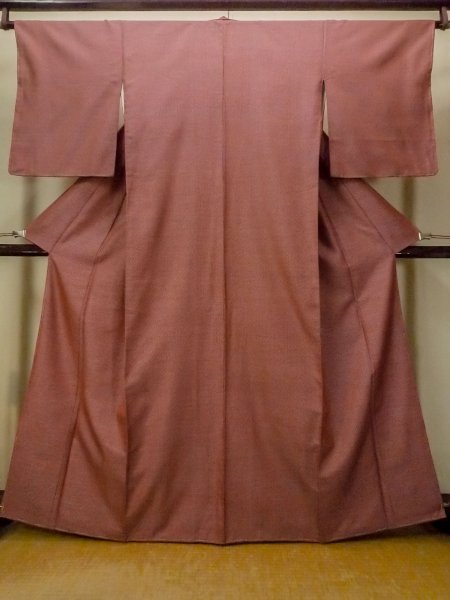 Photo1: Mint O1209A Vintage Japanese kimono Dark Red TSUMUGI pongee for women / Silk. Cross (Grade A) (1)