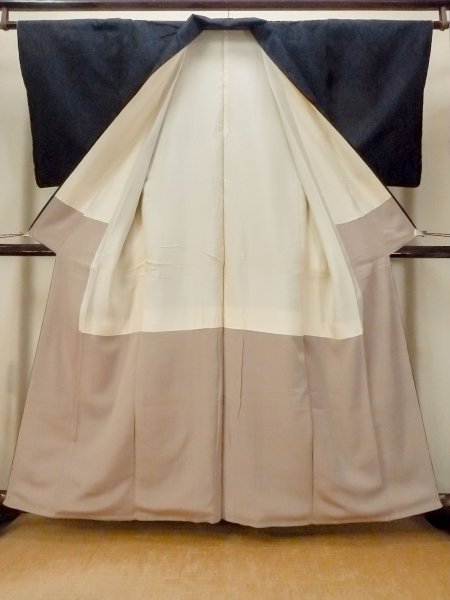 Photo2: Mint O1209B Vintage Japanese kimono Dark Navy Blue TSUMUGI pongee for women / Silk. Dapple pattern (Grade A) (2)