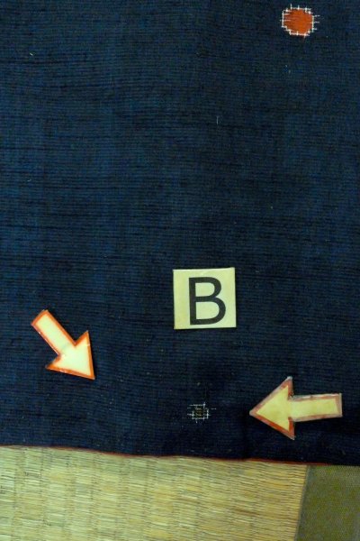 Photo15: O1209C Vintage Japanese kimono Dark Navy Blue TSUMUGI pongee for women / Silk. Abstract pattern (Grade B) (15)