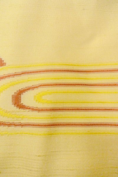 Photo6: O1209F Vintage Japanese kimono Pale Yellow TSUMUGI pongee for women / Silk. Swirl (Grade B) (6)