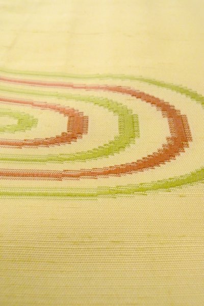 Photo9: O1209F Vintage Japanese kimono Pale Yellow TSUMUGI pongee for women / Silk. Swirl (Grade B) (9)