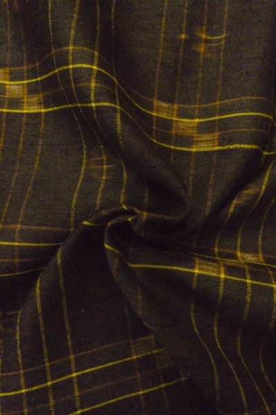 Photo11: Mint O1209G Used Japanese kimono Dark Brown KUMEJIMA-TSUMUGI for women / Silk. Plaid Checks (Grade A) (11)