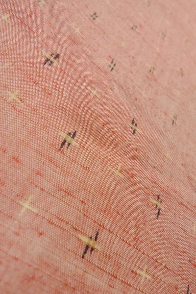 Photo9: Mint O1209H Vintage Japanese kimono Reddish Pink TSUMUGI pongee for women / Silk. Cross (Grade A) (9)