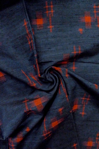 Photo11: Mint O1209K Vintage Japanese kimono Dark Indigo Blue TSUMUGI pongee for women / Silk. Cross (Grade A) (11)