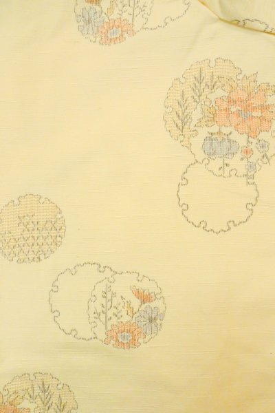 Photo3: O1209L Vintage Japanese kimono Pale Ivory TSUMUGI pongee for women / Silk. Flower (Grade C) (3)