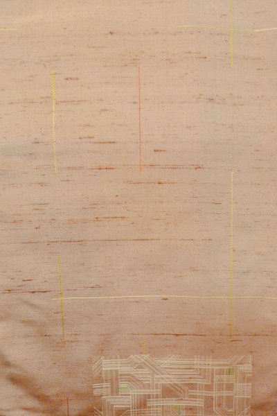 Photo4: O1209M Vintage Japanese kimono Pale Red TSUMUGI pongee for women / Silk. Line (Grade B) (4)