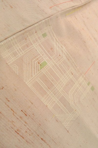 Photo9: O1209M Vintage Japanese kimono Pale Red TSUMUGI pongee for women / Silk. Line (Grade B) (9)