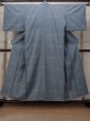 Photo1: O1209N Vintage Japanese kimono Pale Navy Blue TSUMUGI pongee for women / Silk. Plaid Checks (Grade B) (1)