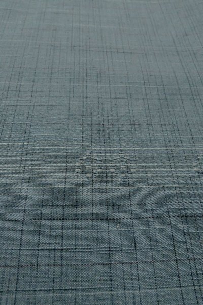 Photo10: O1209N Vintage Japanese kimono Pale Navy Blue TSUMUGI pongee for women / Silk. Plaid Checks (Grade B) (10)