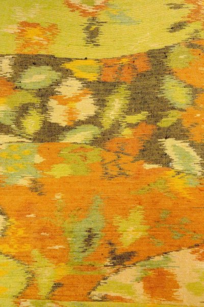 Photo6: O1209P Vintage Japanese kimono Orange OJIYATSUMUGI for women / Silk. Flower (Grade A) (6)