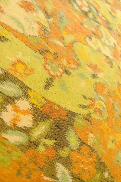 Photo9: O1209P Vintage Japanese kimono Orange OJIYATSUMUGI for women / Silk. Flower (Grade A) (9)