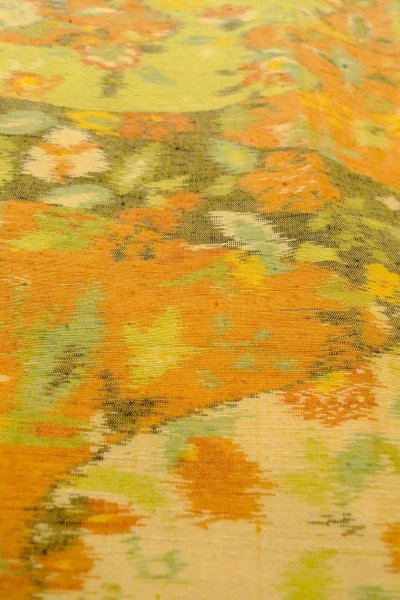 Photo10: O1209P Vintage Japanese kimono Orange OJIYATSUMUGI for women / Silk. Flower (Grade A) (10)