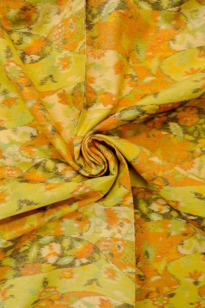 Photo11: O1209P Vintage Japanese kimono Orange OJIYATSUMUGI for women / Silk. Flower (Grade A) (11)