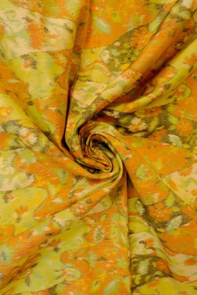Photo12: O1209P Vintage Japanese kimono Orange OJIYATSUMUGI for women / Silk. Flower (Grade A) (12)