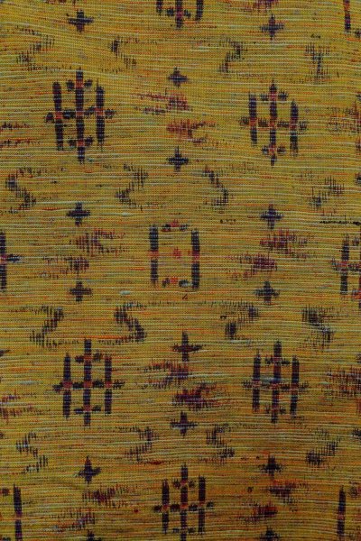 Photo5: O1209Q Vintage Japanese kimono Grayish Yellowish Brown TSUMUGI pongee for women / Silk. Geometrical pattern (Grade A) (5)