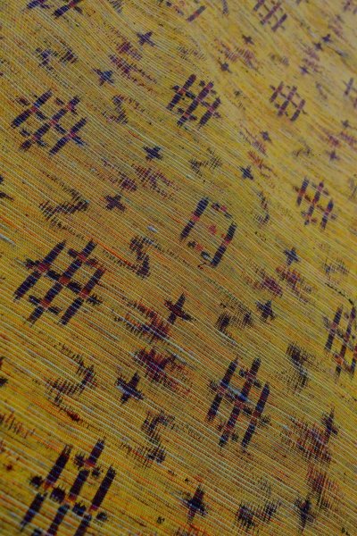 Photo8: O1209Q Vintage Japanese kimono Grayish Yellowish Brown TSUMUGI pongee for women / Silk. Geometrical pattern (Grade A) (8)