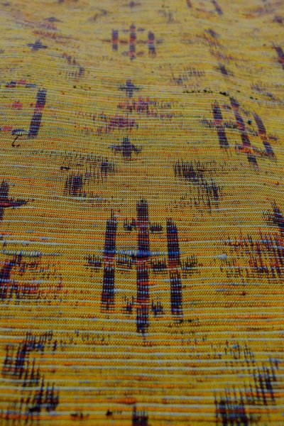 Photo10: O1209Q Vintage Japanese kimono Grayish Yellowish Brown TSUMUGI pongee for women / Silk. Geometrical pattern (Grade A) (10)