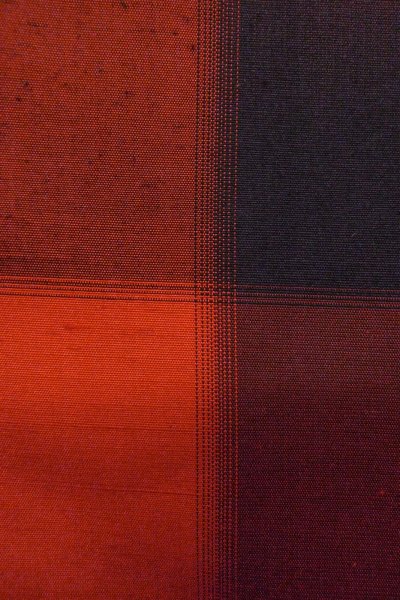 Photo7: O1209R Vintage Japanese kimono Vivid Vermilion TSUMUGI pongee for women / Silk. Plaid Checks (Grade A) (7)