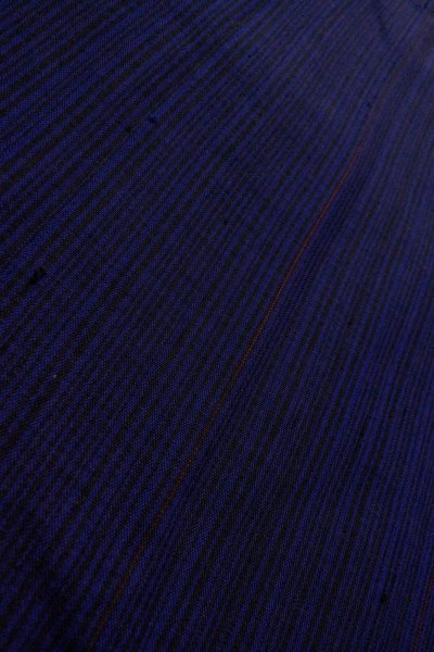 Photo7: O1209S Vintage Japanese kimono Dark Blue TSUMUGI pongee for women / Silk. Stripes (Grade A) (7)