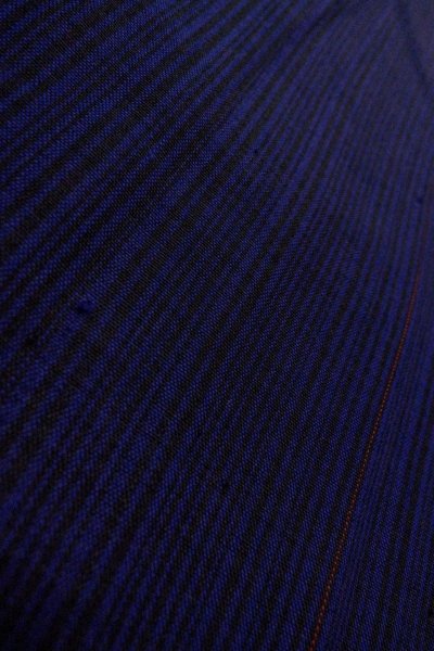 Photo8: O1209S Vintage Japanese kimono Dark Blue TSUMUGI pongee for women / Silk. Stripes (Grade A) (8)