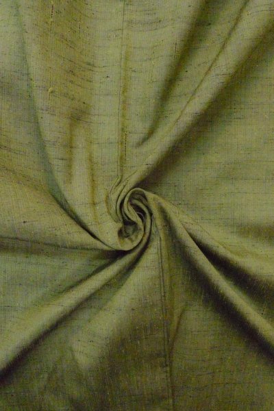 Photo9: O1209T Vintage Japanese kimono Grayish Green TSUMUGI pongee for women / Silk. Line (Grade B) (9)