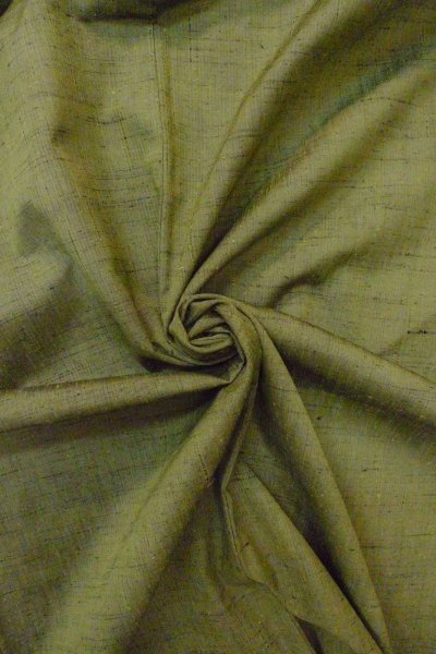 Photo10: O1209T Vintage Japanese kimono Grayish Green TSUMUGI pongee for women / Silk. Line (Grade B) (10)