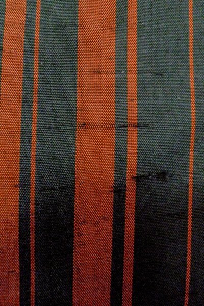 Photo7: O1209V Vintage Japanese kimono Black TSUMUGI pongee for women / Silk. Stripes (Grade D) (7)